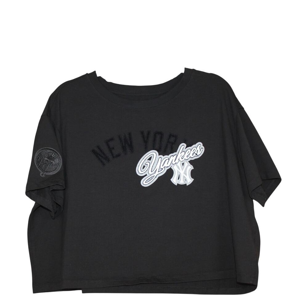 Black New York NY Yankees Baseball Crop‎ Casual Embroidered Boxy T-Shirt Size XL